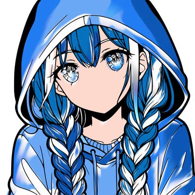 anime girl with long braids and hoodie