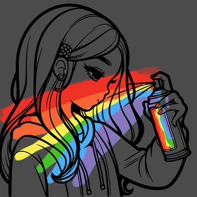 a realistic girl spray painting