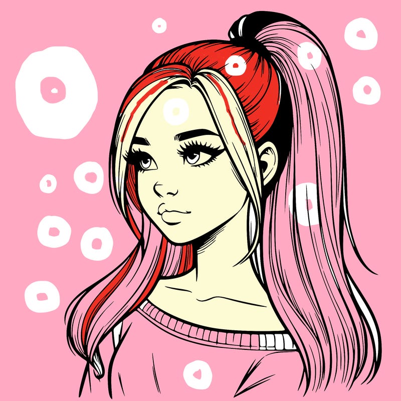 realistic girl with a high ponytail