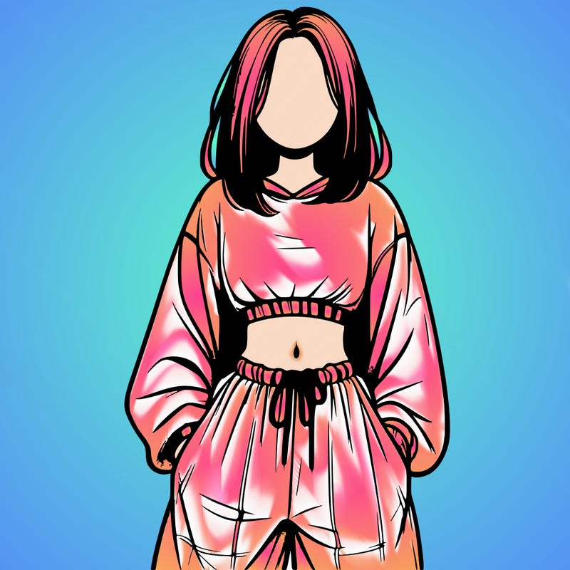 realistic girl faceless with baggy pants and a crop top