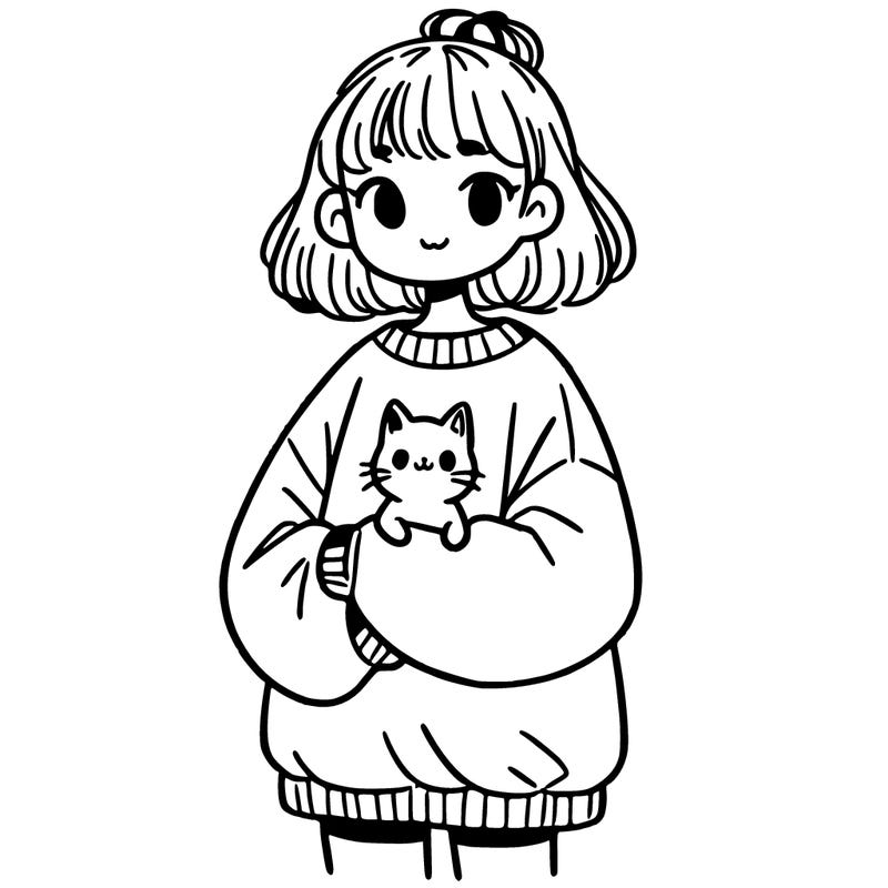 girl with a cat in her arms and a loose sweatshirt