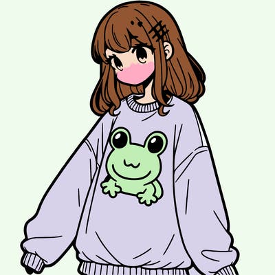 girl wearing frogging sweatshirt