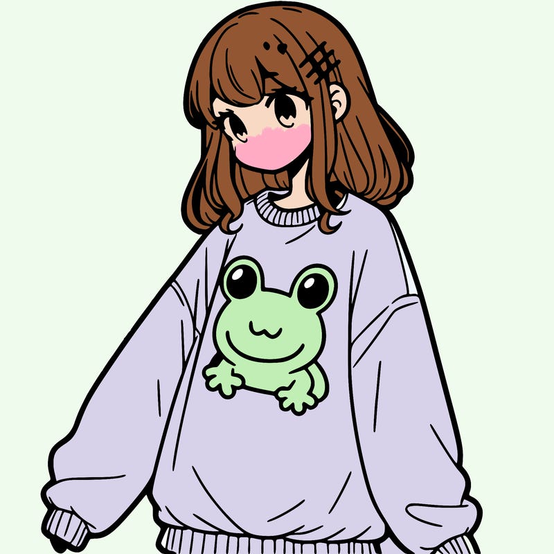 girl wearing frogging sweatshirt