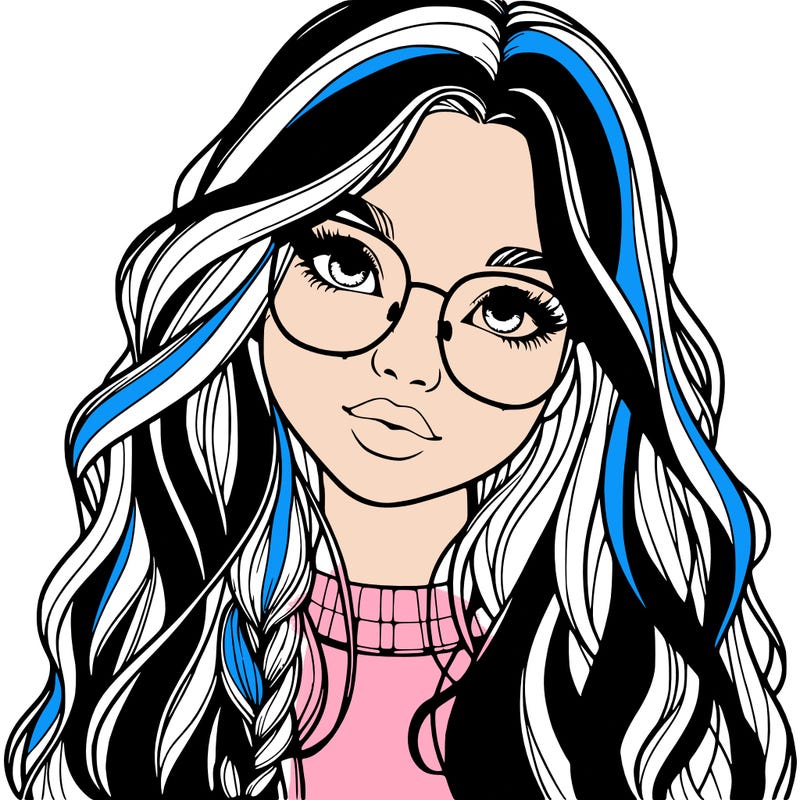 girl with long hair and freckles and glasses realistic