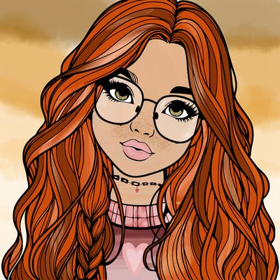 girl with long hair and freckles and glasses realistic