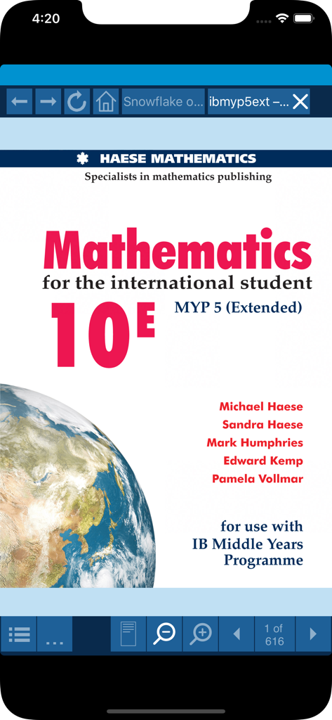 Digital Haese Mathematics textbook for IB students in the Snowflake app