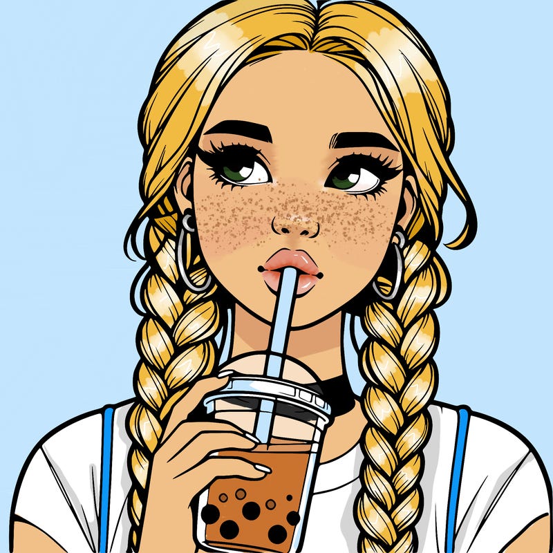 realistic girl with braided hair drinking boba