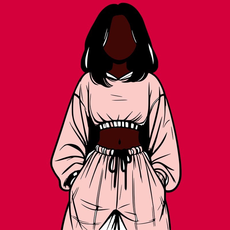 realistic girl faceless with baggy pants and a crop top