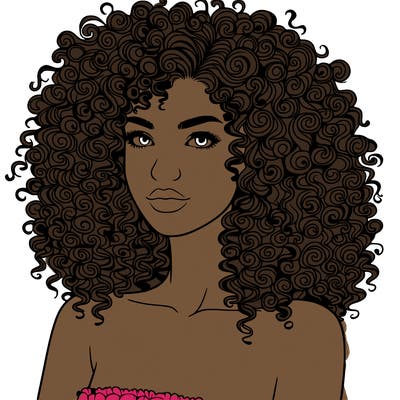 realistic woman with very curly hair