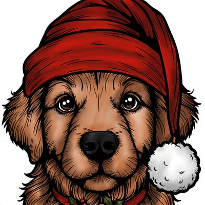 realistic dog with a christmas hat