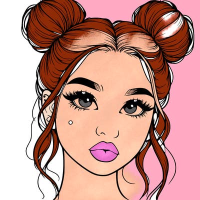 realistic girl with two buns on her hair and lips