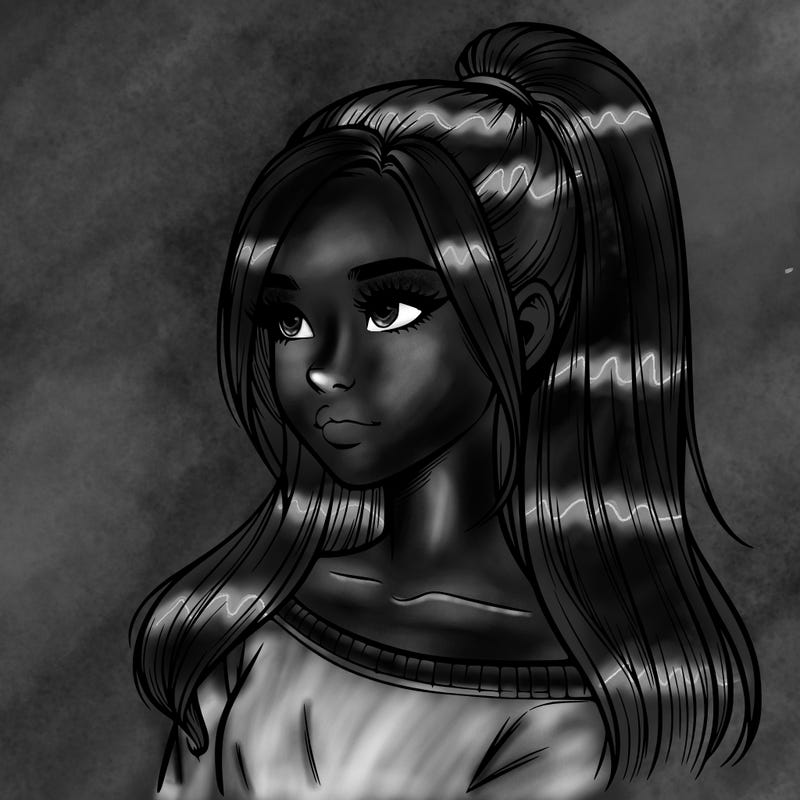 realistic girl with a high ponytail