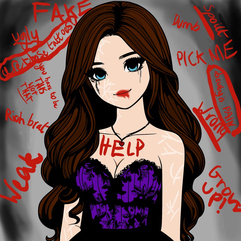 realistic girl with long hair and pretty prom dress