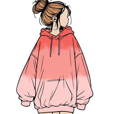 realistic girl with a oversized sweatshirt on and a bun