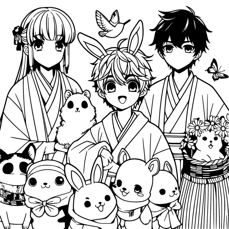 anime with animals, girls and boys