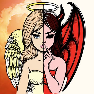 realistic angel half demon