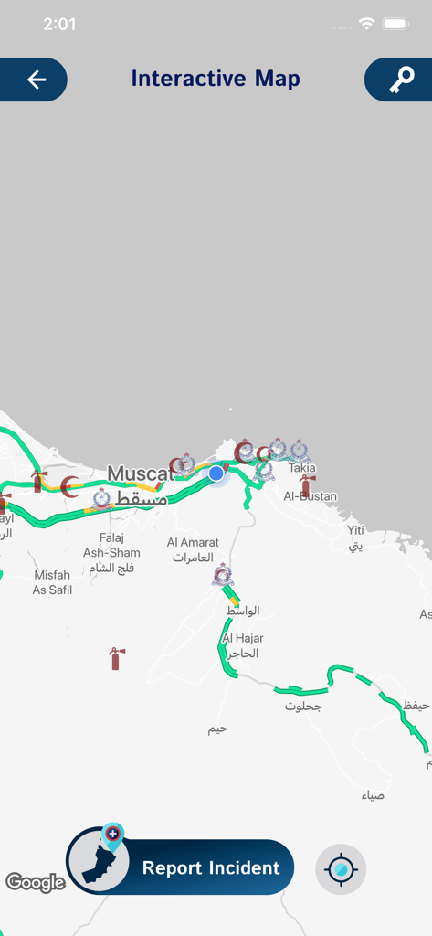 ROP app interactive map showing police stations in Muscat