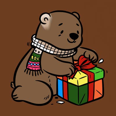 polar bear wrapping a present