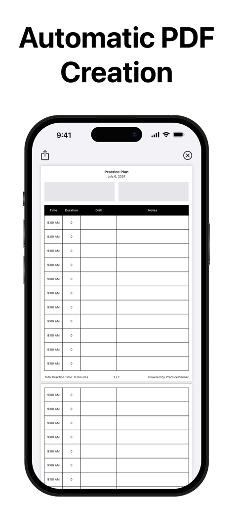 PracticePlanner - Coach Plan - A digital practice plan template in the PracticePlanner app ready for automatic PDF creation