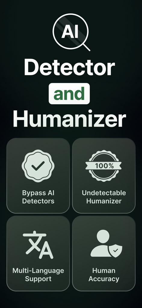 GTPZero: AI Detector Humanizer - GTPZero app screen showing AI detection and humanizer features like bypassing detectors and multi-language support