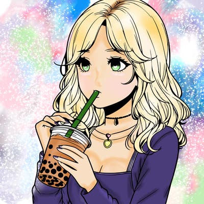 realistic girl drinking boba tea