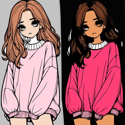 realistic girl with baggy sweater