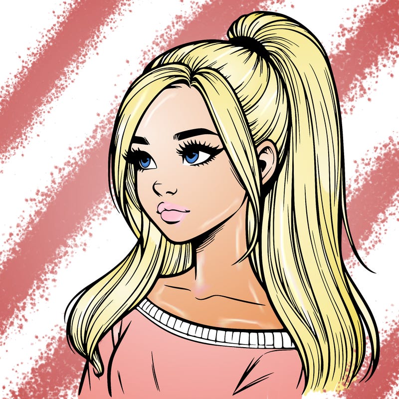 realistic girl with a high ponytail