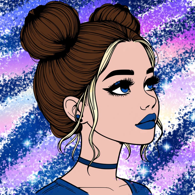 realistic girl with buns on the top of her head