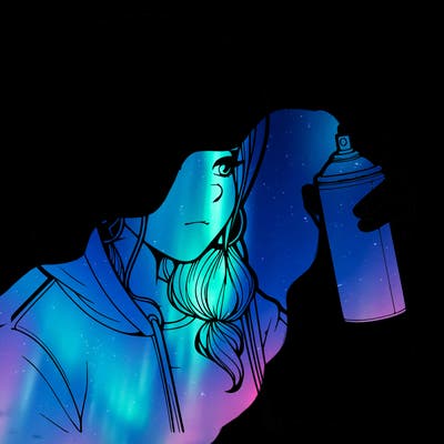 a realistic girl, spray painting