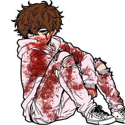 a male hoddie ripped jeans messy hair anime