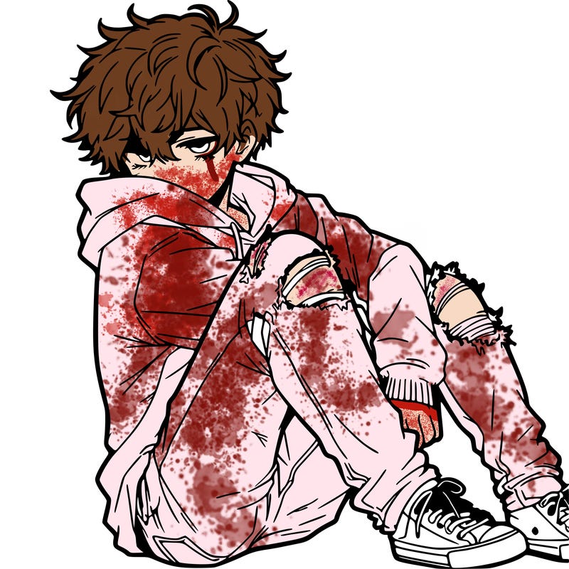 a male hoddie ripped jeans messy hair anime