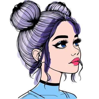 realistic girl with buns on the top of her head