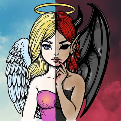 realistic angel half demon