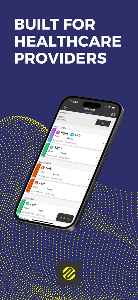 Reflex PLR Analyzer app showing a list of patient eye test results for healthcare providers.