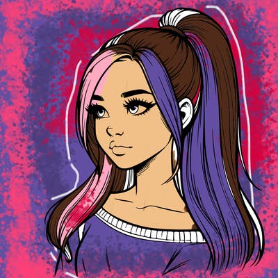 realistic girl with a high ponytail