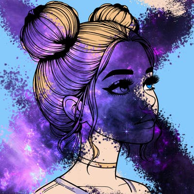 realistic girl with buns on the top of her head