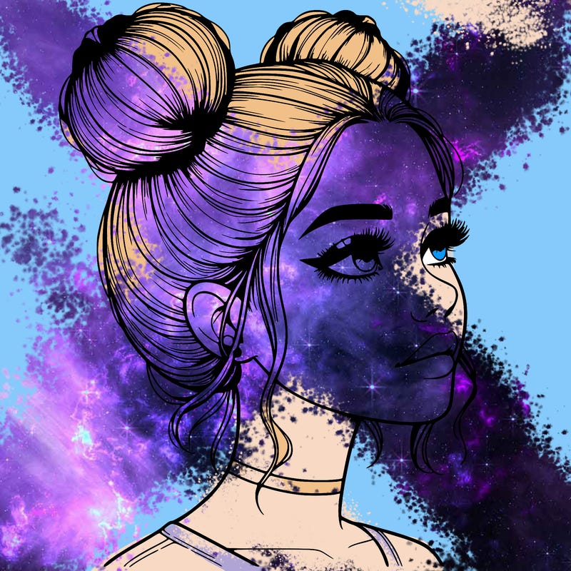 realistic girl with buns on the top of her head