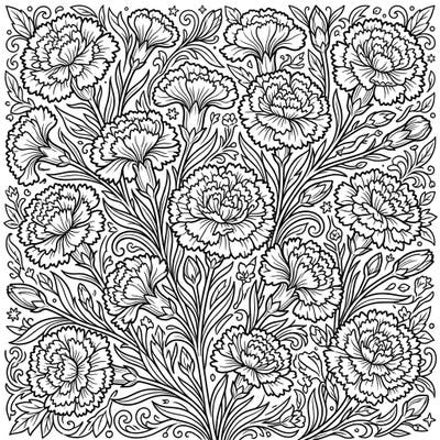 Unleash your creativity with this beautiful carnation floral coloring page. Adorned with delicate petals and lush leaves, it promises a relaxing and engaging artistic experience.