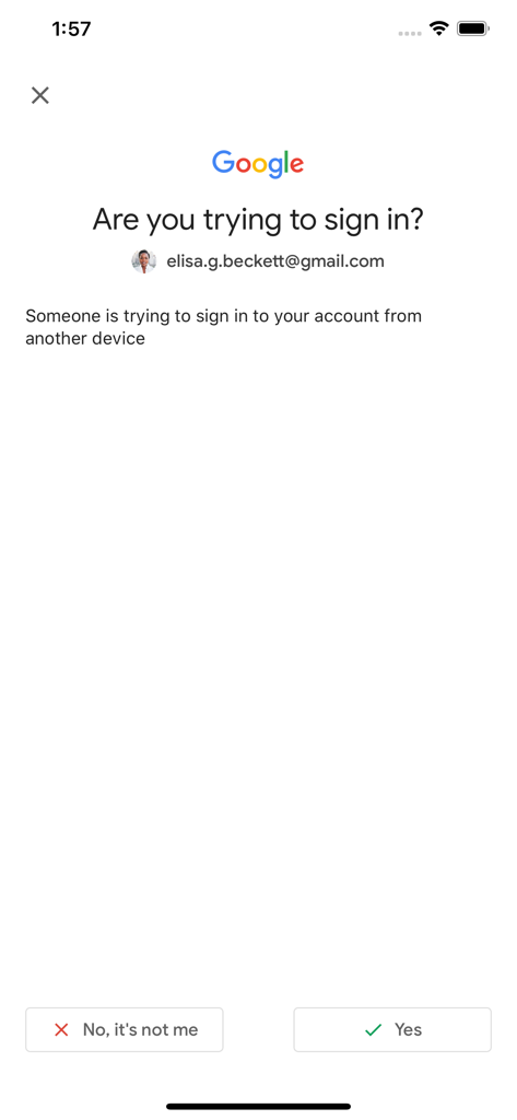 Google Smart Lock - Aviso de verificación de inicio de sesión de Google Smart Lock en un iPhone