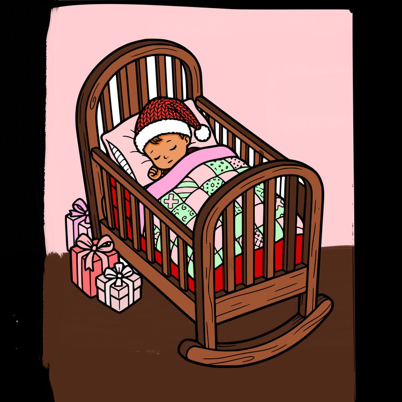 christmas baby in crib with a santa hat asleep