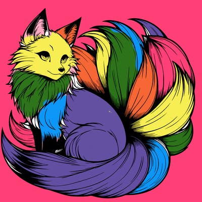 realistic detailed 9 tailed anime fox