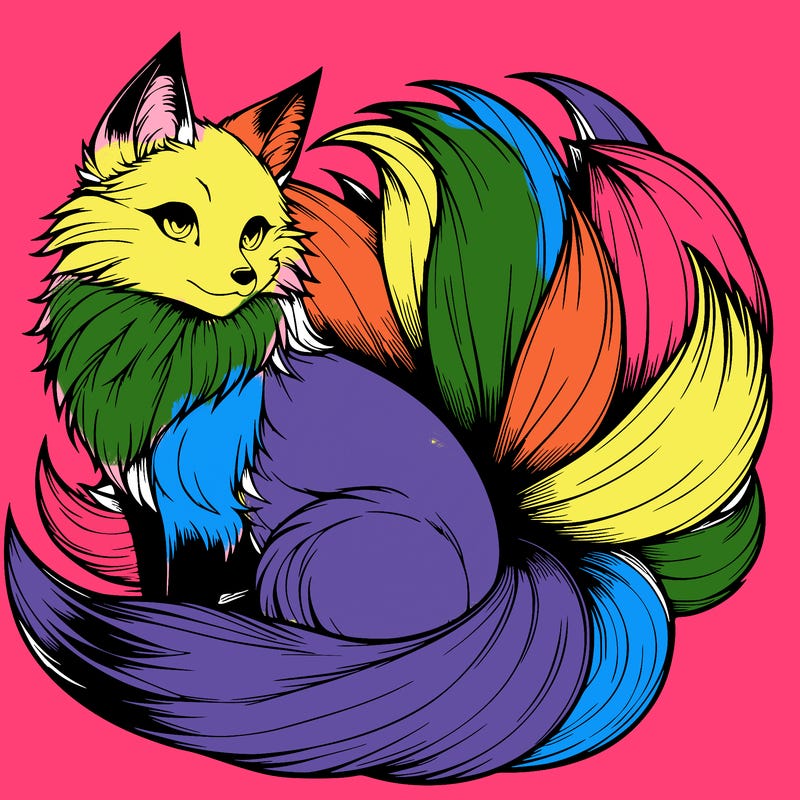 realistic detailed 9 tailed anime fox