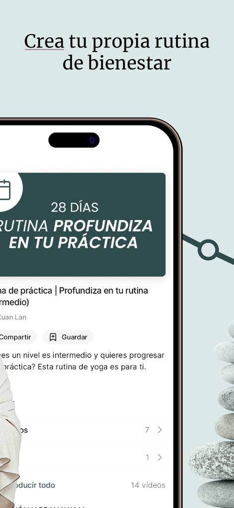 Xuan Lan Yoga y Bienestar - Xuan Lan Yoga app screen showing a 28 day yoga routine to deepen practice.