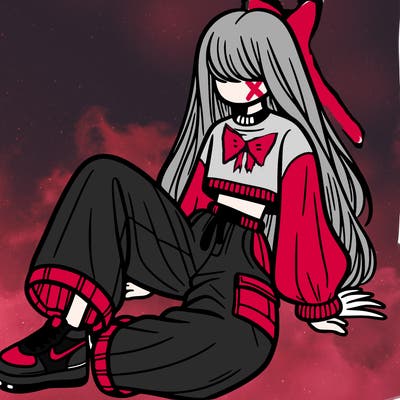 a girl with baggy pants and a crop top with long hair