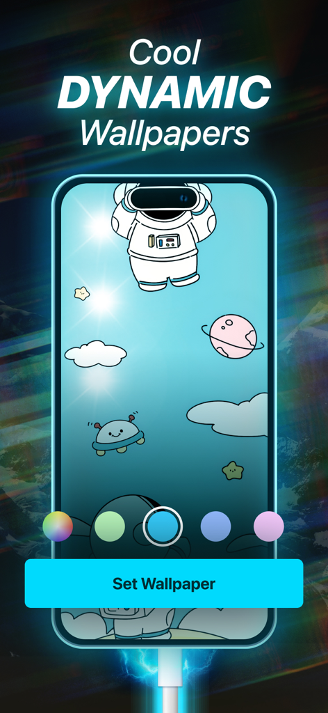 iPhone screen displaying a cool dynamic wallpaper with an astronaut and space theme