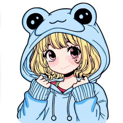 a cute teenage girl wearing a frog hoodie