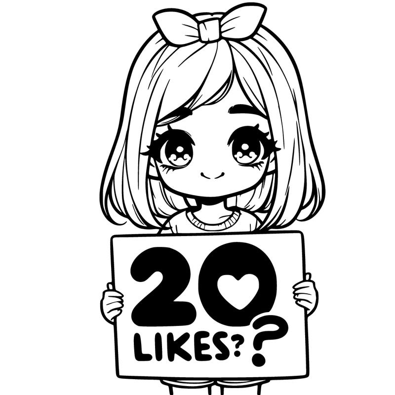 cute realistic girl holding a sign that says 20 likes?