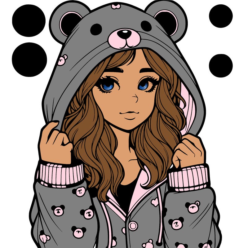realistic girl in a animal pjs hoodie
