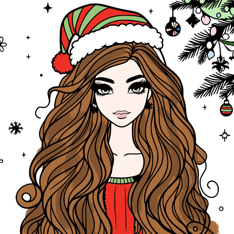 christmas fashionable female model and long hair