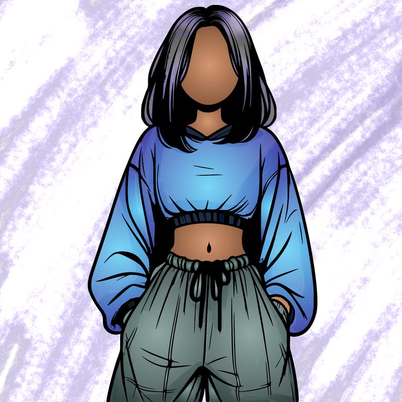 realistic girl faceless with baggy pants and a crop top